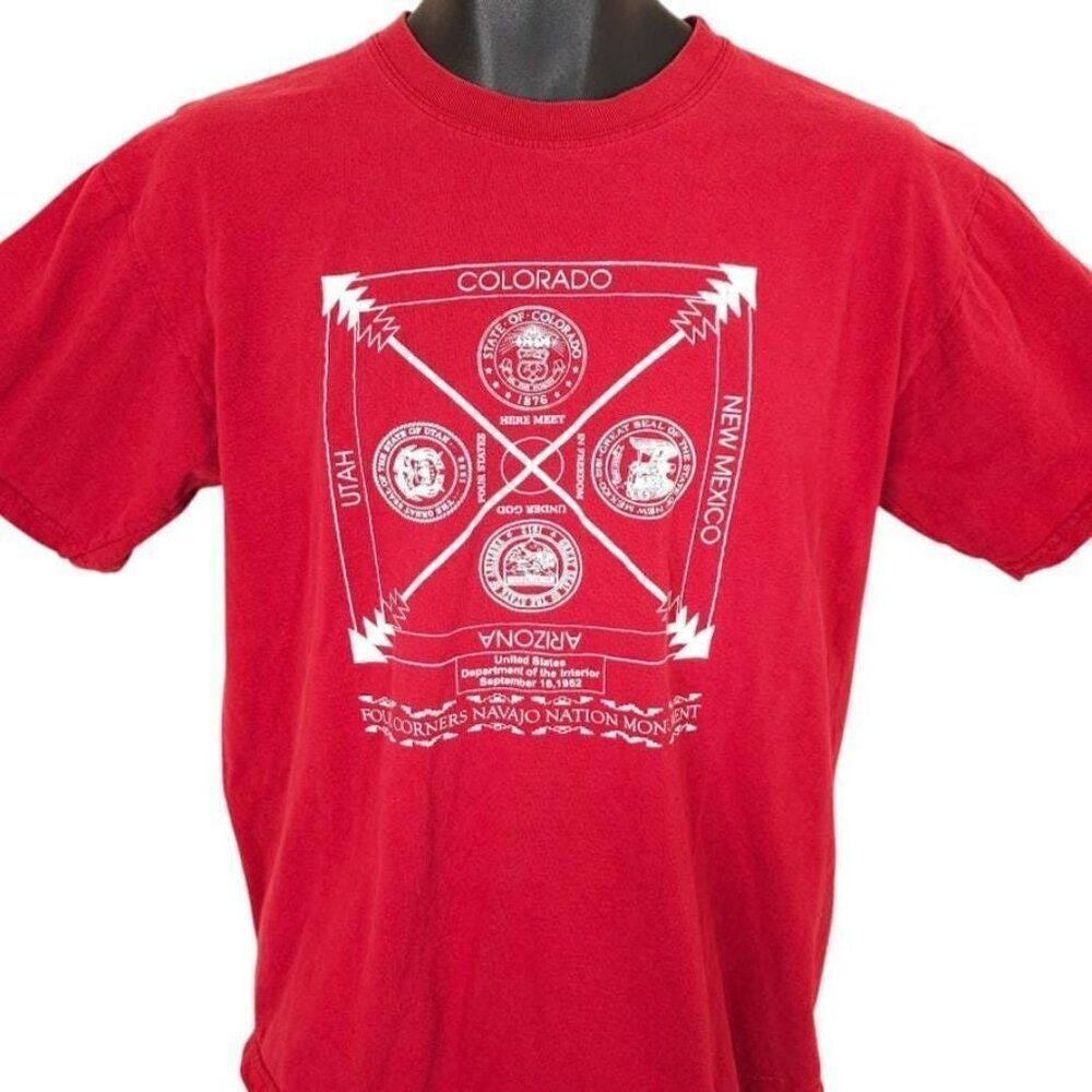 Vintage Four Corners T Shirt Mens Size Medium Red Y2K Navajo Nation Monument